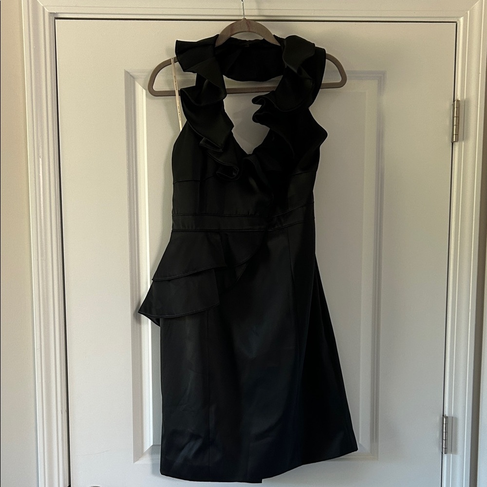 NWT Karen Millen Black Asymmetrical Ruffle Dress Sz 12